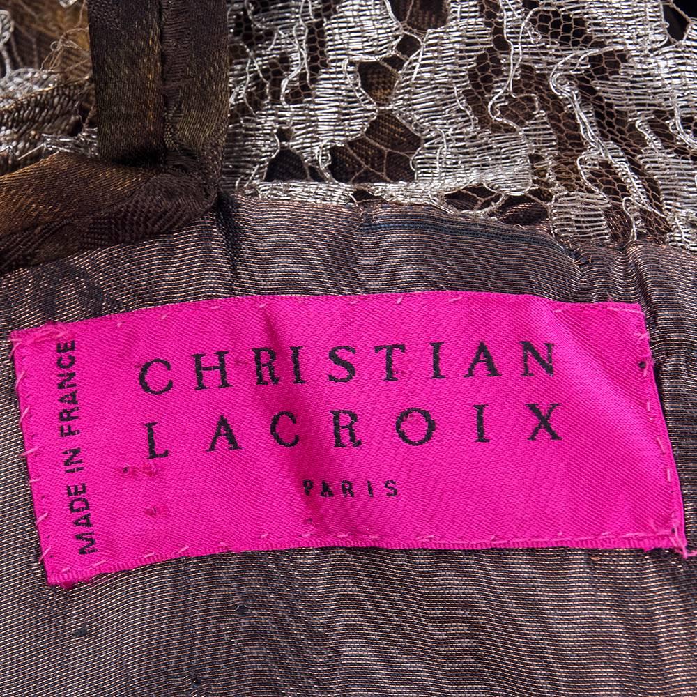 90s Christian Lacroix Silk Jacquard & Lamé Lace Party Dress In Excellent Condition For Sale In Los Angeles, CA