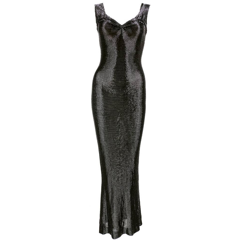 90s Fred Hayman Beverly Hills Bugle Bead Stretch Body Con Gown