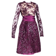 90s John Anthony Burgundy Floral Lace Cocktail Dress with Rhinestone Details