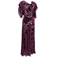 30s Burgundy Cut Silk Velvet Evening Gown