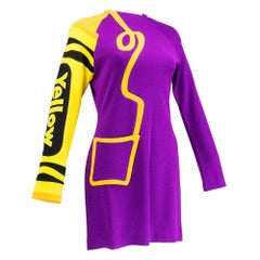 1990s Christian Francis Roth YELLOW Crayola Crayon Wool Jersey Dress