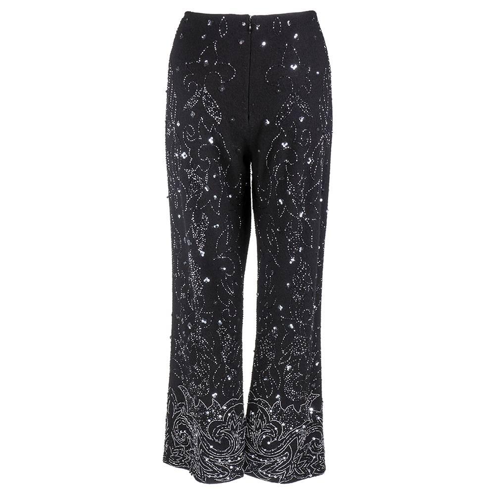90s Dolce and Gabbana Black Knit Embellished Evening Pants  In Excellent Condition For Sale In Los Angeles, CA