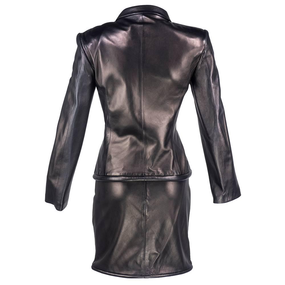 Versace Black Leather Skirt Suit, 1990s In New Condition For Sale In Los Angeles, CA