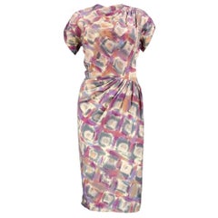 Vintage 40s Madame Grès  Pastel Print Wool Challis Dress