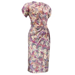 40s Madame Grès  Pastel Print Wool Challis Dress