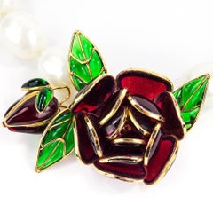 80s Histoire de Verre Poured Glass Flower and Faux Pearl Collar