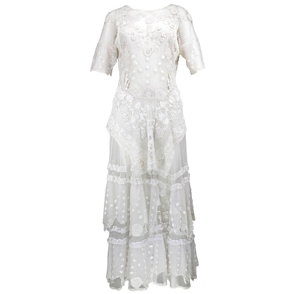 White Edwardian Style  Dress Made with Antique Textiles For Sale