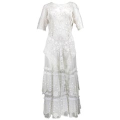 White Edwardian Style Dress Made with Antique Textiles