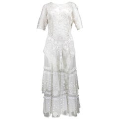 White Edwardian Style  Dress Made with Antique Textiles