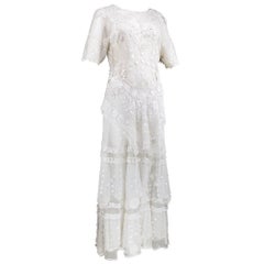 White Edwardian Style  Dress Made with Antique Textiles