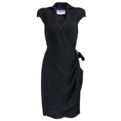 90s Mugler Black Wrap Crepe Dress