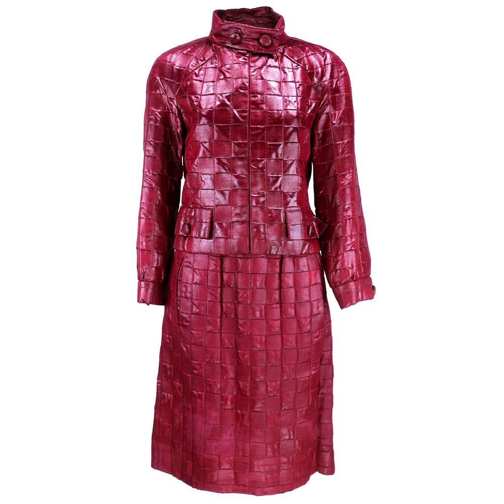 Dior New York Burgundy Textured Ensemble with Matching Boots, 1960s For Sale