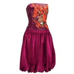 80s Carolina Herrera Dragon Beaded Satin Cocktail Dress