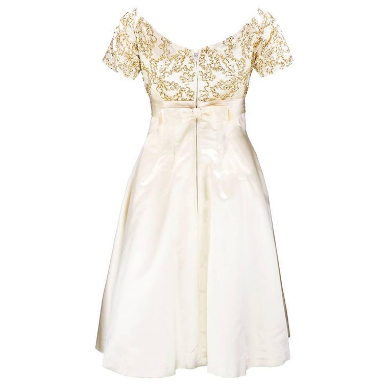 Ceil Chapman Ivory Satin Cocktail Dress, 1950s For Sale at 1stDibs
