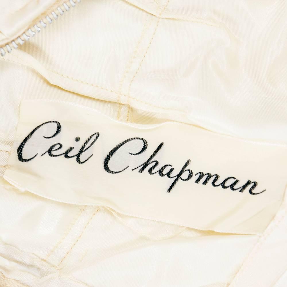 Ceil Chapman Ivory Satin Cocktail Dress, 1950s In Excellent Condition For Sale In Los Angeles, CA