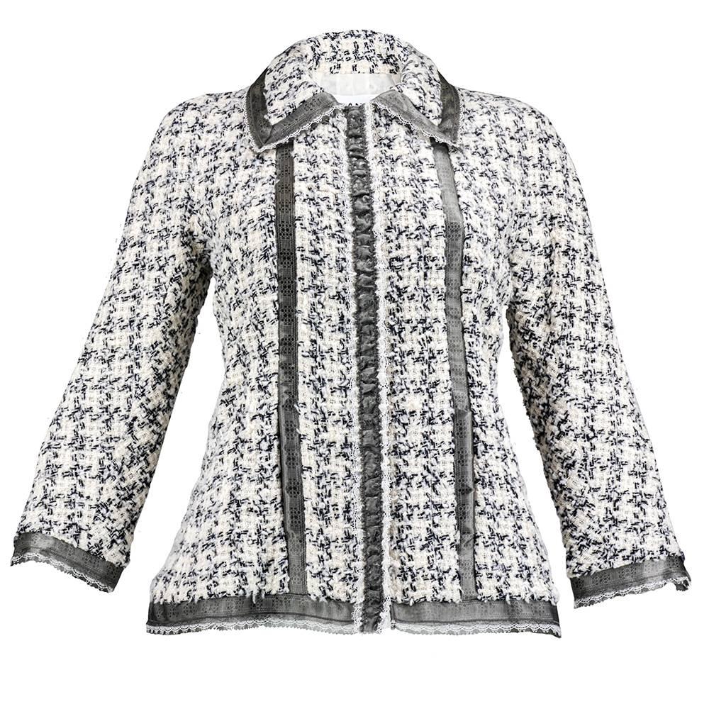 2000s Chanel Nubby Wool Tweed Jacket For Sale