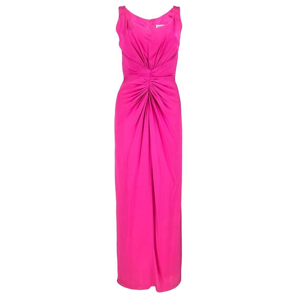 Valentino Hot Pink Silk Crepe Goddess Gown For Sale