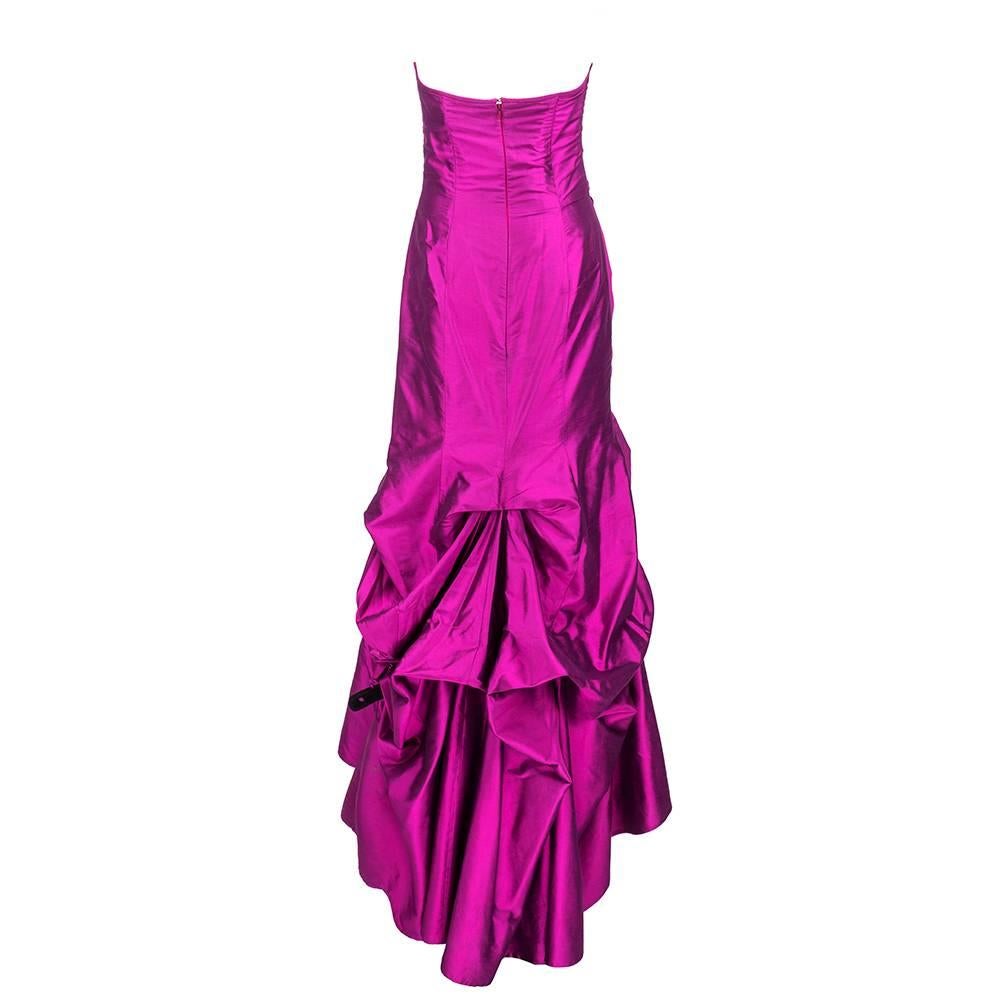Purple Early 2000s Valentino Iridescent Fushia Silk Strapless Gown