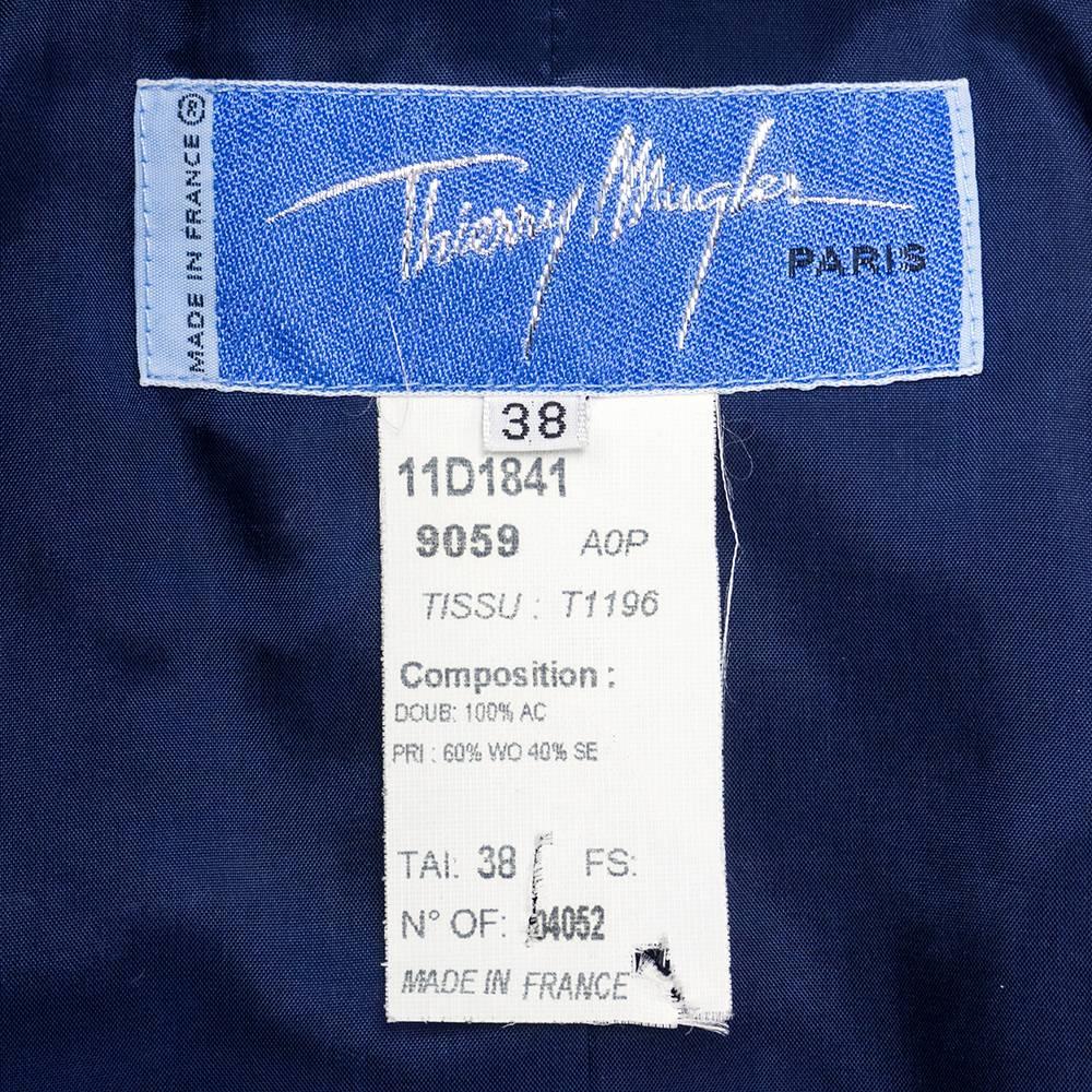 90s Thierry Mugler Midnight Blue Satin Suit For Sale 1