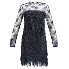 80s Galanos Black Lace Tiered Cocktail Dress