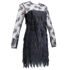 80s Galanos Black Lace Tiered Cocktail Dress