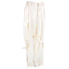 90s Tom Ford Era Gucci Ivory Silk Cargo Pants