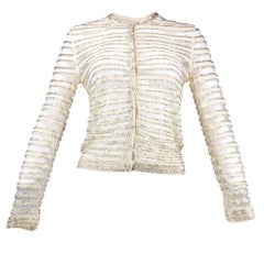 80s Unlabelled Ivory Tulle and Silk Beaded Evening Jacket 