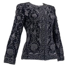 80s de la Renta (Attributed) Black Heavily Embellished Velvet Evening Jacket