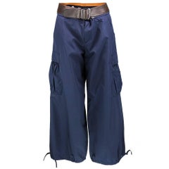 90s Gaultier Blue Cargo Pants with Detachable Leather Belt