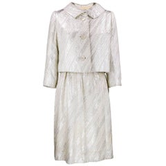 Mainbocher 1960s Silver Lamé Brocade Dress with Jacket