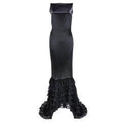 Alexander McQueen Black satin Gown with Ruffled Train