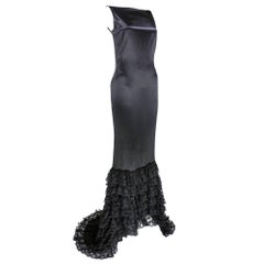 Alexander McQueen Black satin Gown with Ruffled Train