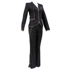 2000s Alexander McQueen Black Zipper Edged Pant Suit