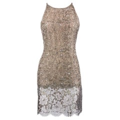 Genny Silver Metallic Embellished Lace Party Dress with Jacket, 1990s