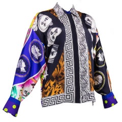 90s Gianni Versace Couture Silk Signature Print Oversized Blouse