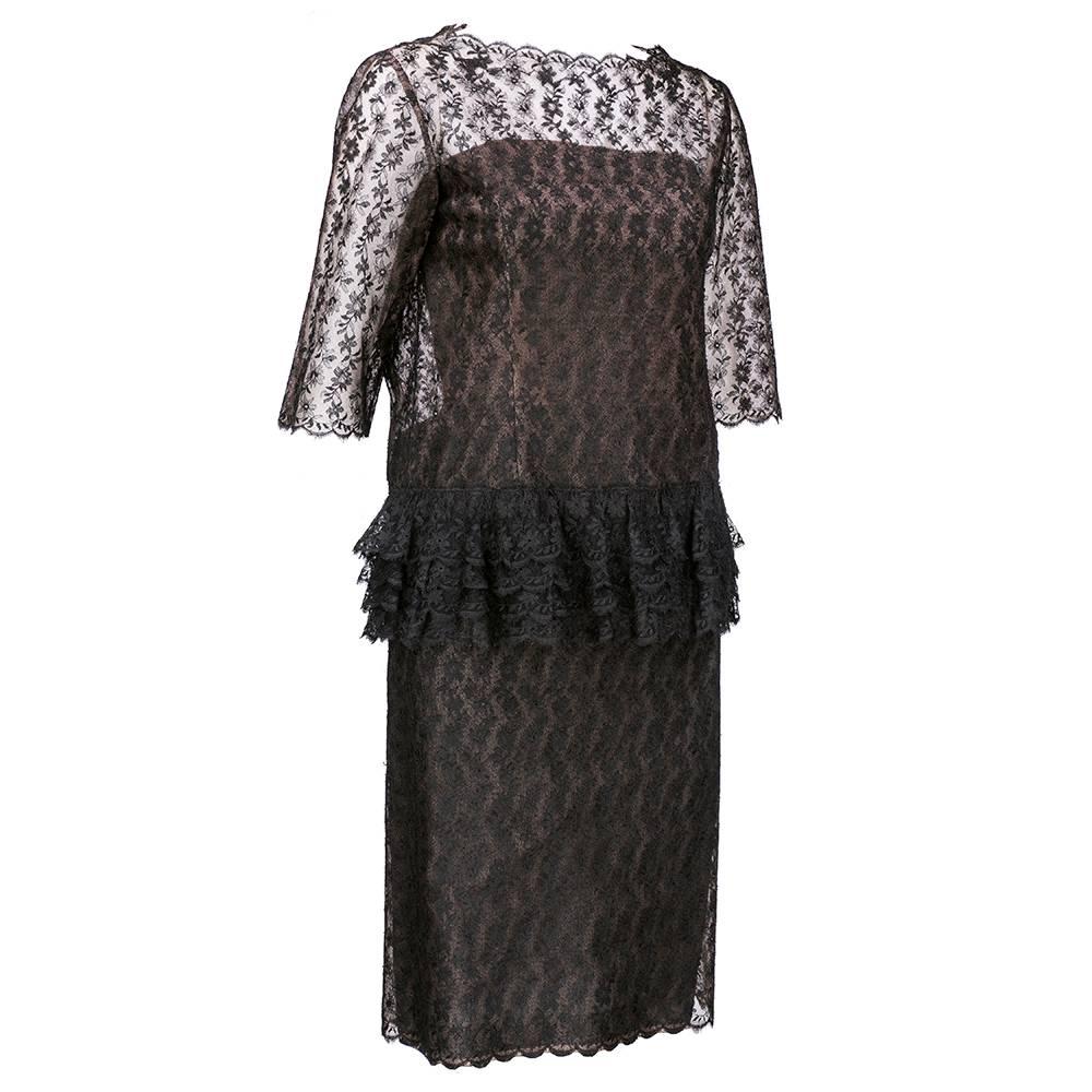 Christian Dior London Black Lace Strapless Dress with Overblouse In Excellent Condition For Sale In Los Angeles, CA