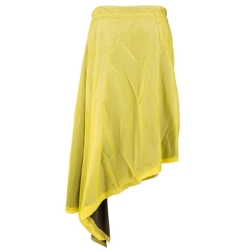 90s Demeulemeester Yellow and Olive Nylon and Jersey Drawstring Skirt In Excellent Condition For Sale In Los Angeles, CA