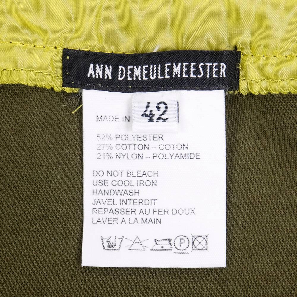 90s Demeulemeester Yellow and Olive Nylon and Jersey Drawstring Skirt For Sale 3