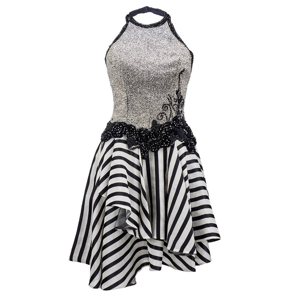 Fabrice 1980s Beaded Monochrome Halter Dress For Sale