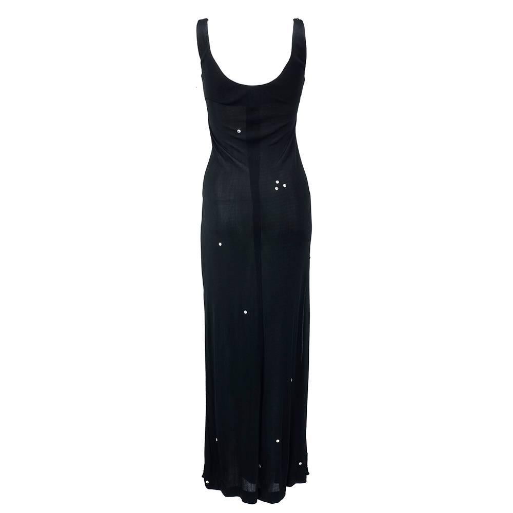 Black Halston 1980s Silk Jersey Tank Dress with Crystal Beading For Sale