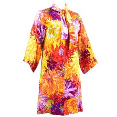 Ken Scott  60s Vibrant Satin Floral Print Tunic Dress