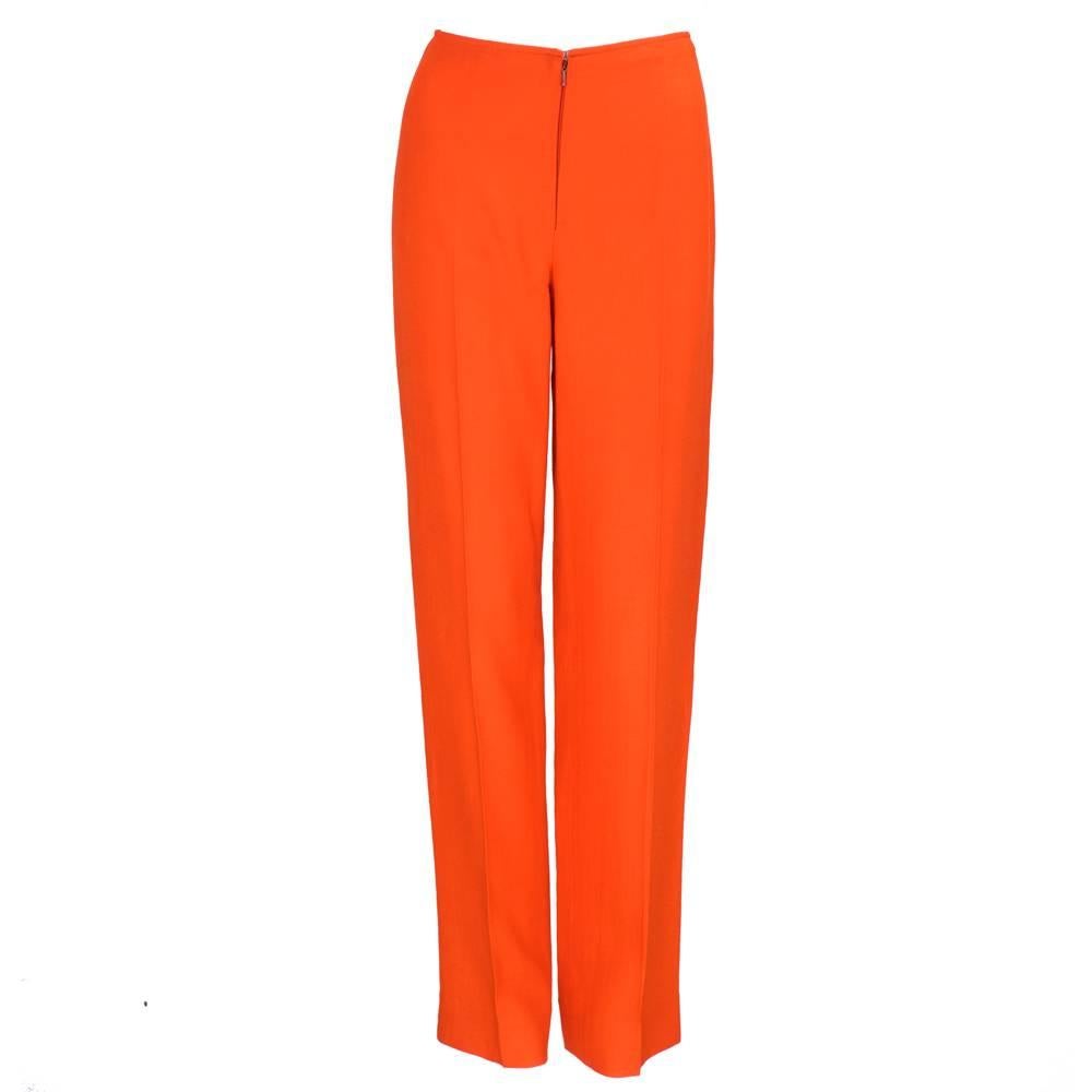 60s Courreges Hyperbole Orange Mod Linen Pant Suit In Good Condition In Los Angeles, CA