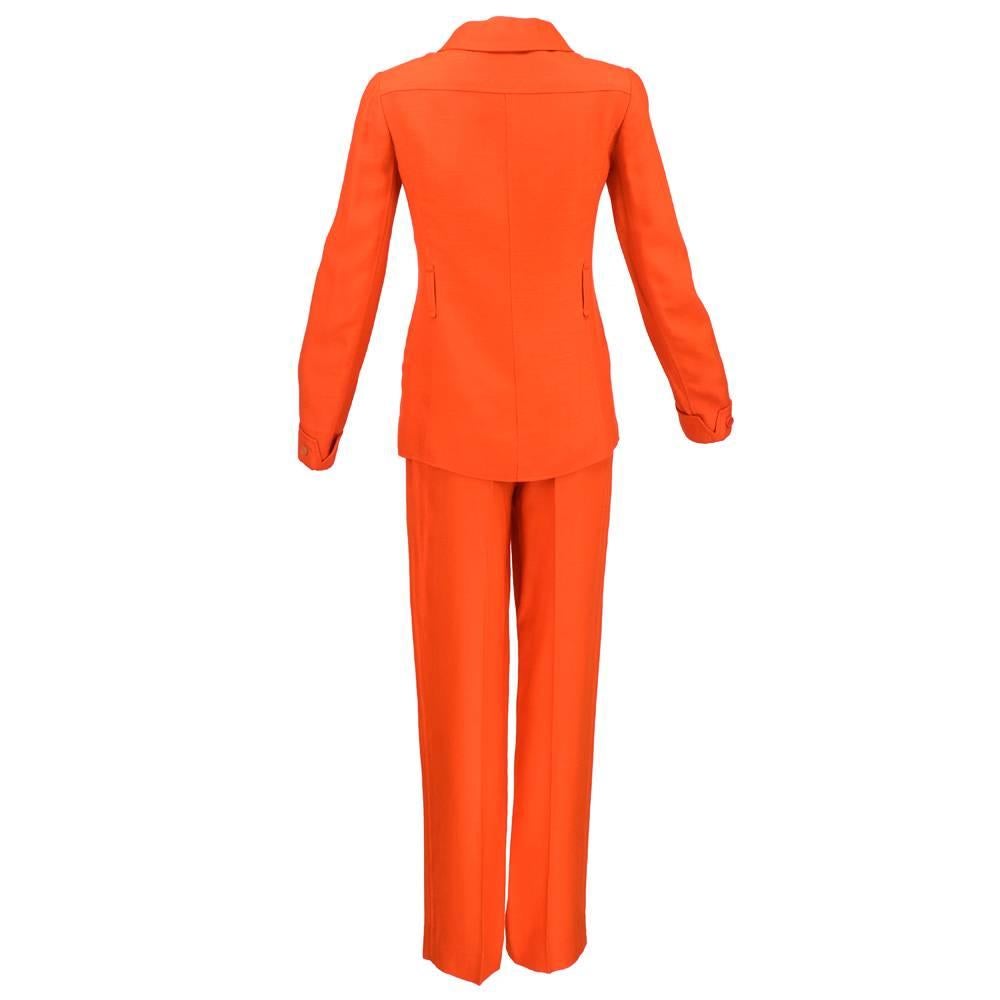 Red 60s Courreges Hyperbole Orange Mod Linen Pant Suit