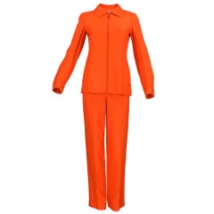 60s Courreges Hyperbole Orange Mod Linen Pant Suit