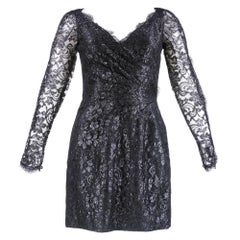 1980s Azzaro Black Metallic Lace Cocktail Dress