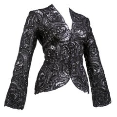 90s Giorgio Armani Black Shirred Tulle Jacket with Sequins