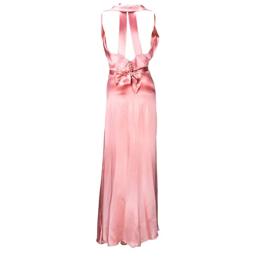 Heavenly 30s Art Deco Pink Slipper Satin Bias Cut Gown In Excellent Condition For Sale In Los Angeles, CA
