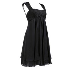 Oscar de la Renta Black Silk Chiffon Baby Doll Party Dress