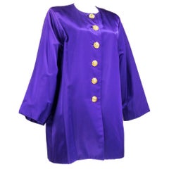80s YSL Rive Gauche Purple Satin Evening Coat