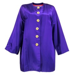 80s YSL Rive Gauche Purple Satin Evening Coat